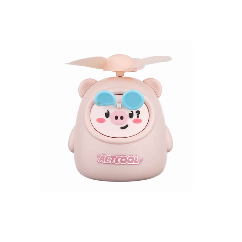 Pink Piggy-Themed Open-Blade Mini Fan
