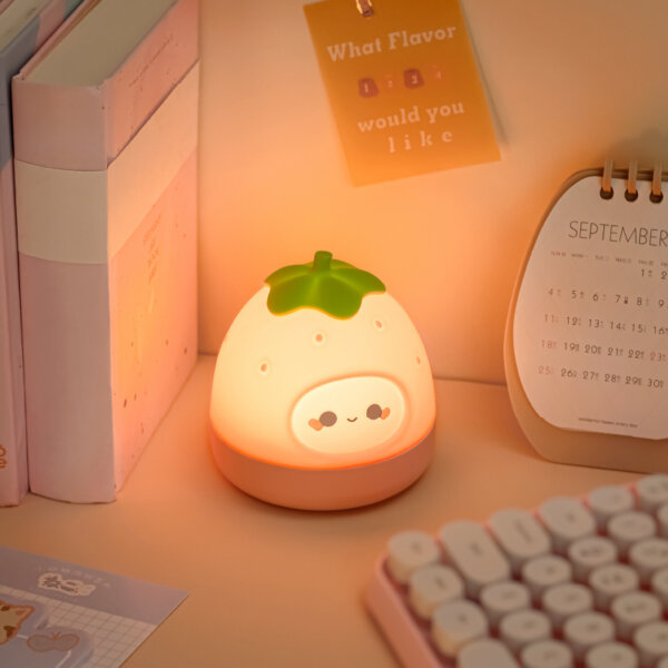 Cute Strawberry Night Light for Kids – USB Rechargeable LED Ambient Lamp