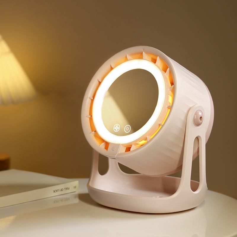 3-in-1 night light mirror fan for desk with LED light and silent cooling