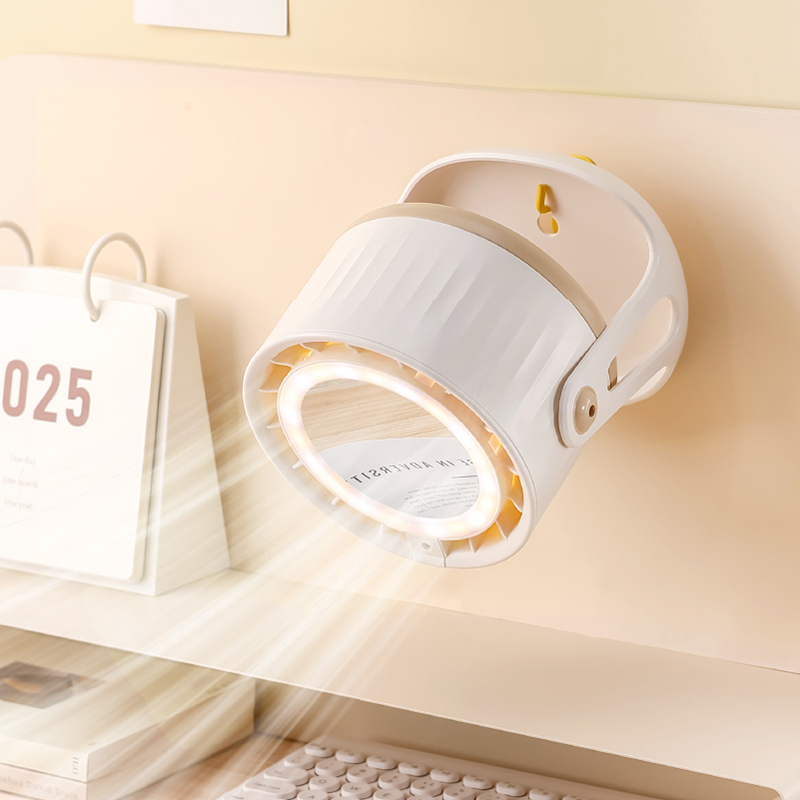 3-in-1 night light mirror fan for desk with LED light and silent cooling