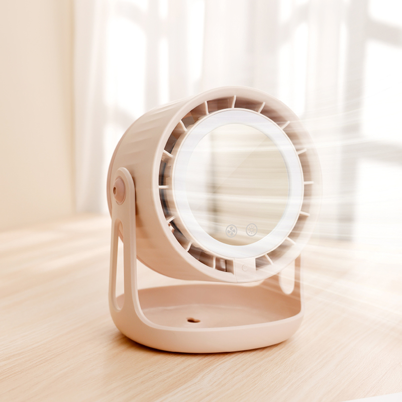 3-in-1 night light mirror fan for desk with LED light and silent cooling