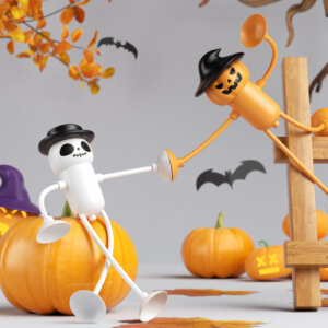 Halloween Pumpkin Plug-in Night Light with Funny Humanoid Shape and Witch Hat