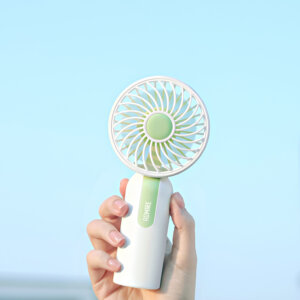 Ventilador de mano rosa portátil con base desmontable