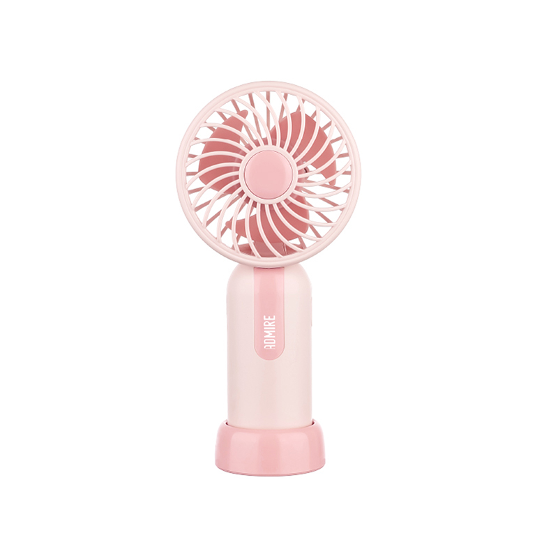 Ventilador de mano rosa portátil con base desmontable