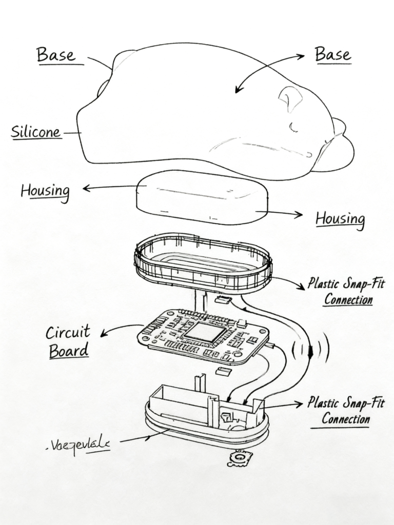 Silicone tap night light design sketch, safe soft material, child-friendly, tap to control light.