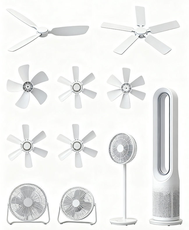 Display of different types of fan blades
