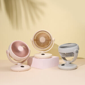 Minimalist pastel desktop fan with adjustable tilt angle