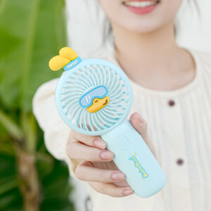 Cute diving duck handheld fan with USB rechargeable design, portable cartoon cooling fan held in hand