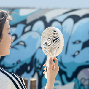 Panda creative high-speed handheld fan with large fan head, USB rechargeable portable cooling fan JAF38P held in hand