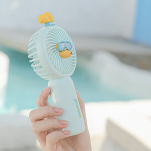 Cute diving duck handheld fan with USB rechargeable design, portable cartoon cooling fan held in hand
