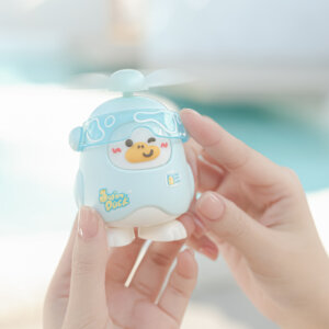 Cute open-page duck mini fan with wearable neck and handheld design, USB rechargeable cartoon cooling fan 9198Y