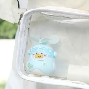 Cute open-page duck mini fan with wearable neck and handheld design, USB rechargeable cartoon cooling fan 9198Y