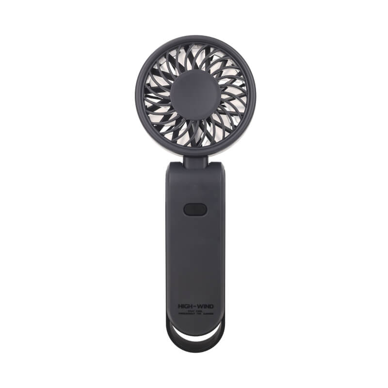 Foldable Neck and Bag Hanging High-Speed Handheld Fan, showing its beige body, folding joint, front grille, and multifunctional hanging loop structure at the bottom.